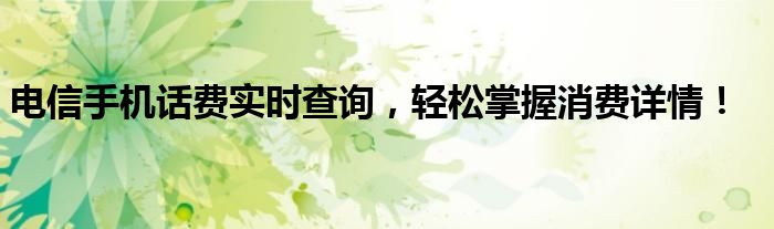 电信手机话费实时查询，轻松掌握消费详情！