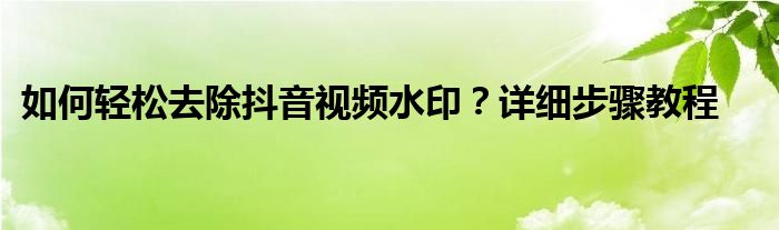 如何轻松去除抖音视频水印？详细步骤教程