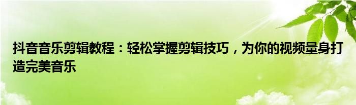 抖音音乐剪辑教程：轻松掌握剪辑技巧，为你的视频量身打造完美音乐