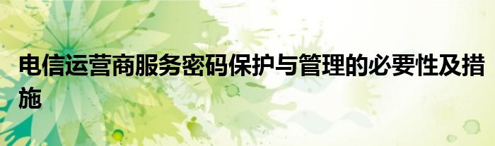 电信运营商服务密码保护与管理的必要性及措施