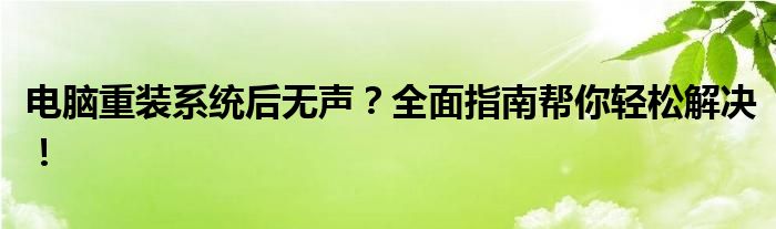 电脑重装系统后无声？全面指南帮你轻松解决！