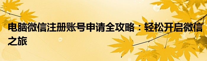 电脑微信注册账号申请全攻略：轻松开启微信之旅