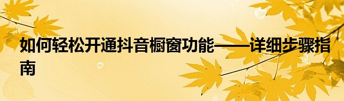 如何轻松开通抖音橱窗功能——详细步骤指南