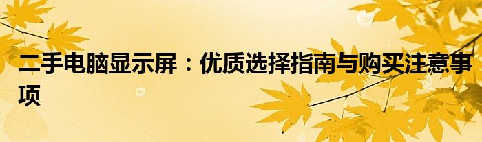 二手电脑显示屏：优质选择指南与购买注意事项