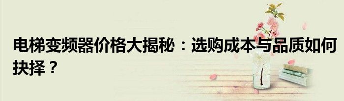 电梯变频器价格大揭秘：选购成本与品质如何抉择？
