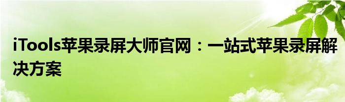 iTools苹果录屏大师官网：一站式苹果录屏解决方案