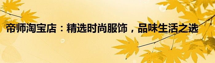 帝师淘宝店：精选时尚服饰，品味生活之选