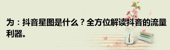 为：抖音星图是什么？全方位解读抖音的流量利器。