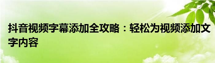 抖音视频字幕添加全攻略：轻松为视频添加文字内容