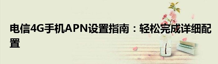 电信4G手机APN设置指南：轻松完成详细配置