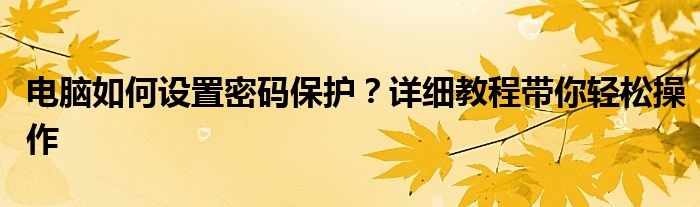 电脑如何设置密码保护？详细教程带你轻松操作