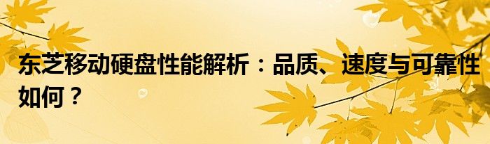 东芝移动硬盘性能解析：品质、速度与可靠性如何？