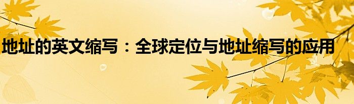 地址的英文缩写：全球定位与地址缩写的应用