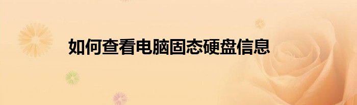 如何查看电脑固态硬盘信息