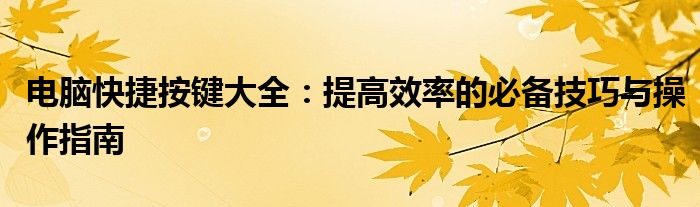 电脑快捷按键大全：提高效率的必备技巧与操作指南
