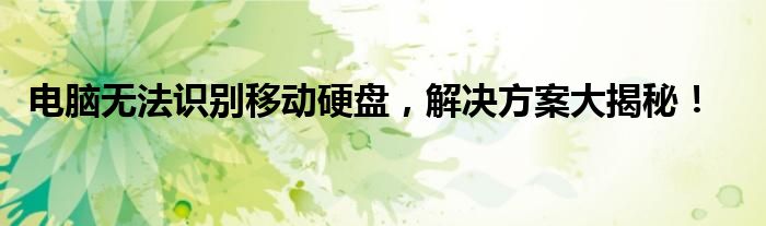 电脑无法识别移动硬盘，解决方案大揭秘！