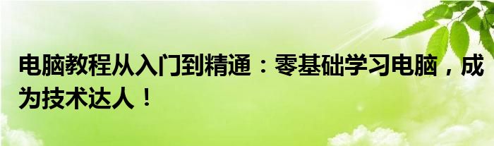 电脑教程从入门到精通：零基础学习电脑，成为技术达人！