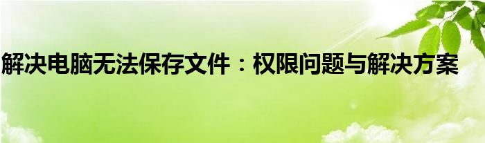 解决电脑无法保存文件：权限问题与解决方案