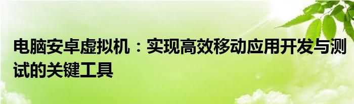 电脑安卓虚拟机：实现高效移动应用开发与测试的关键工具