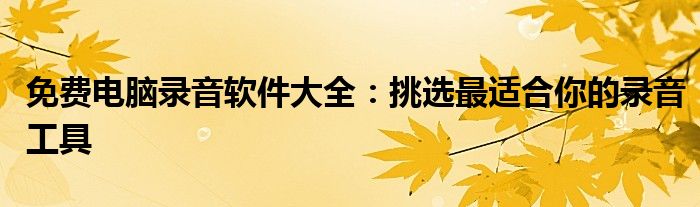 免费电脑录音软件大全：挑选最适合你的录音工具
