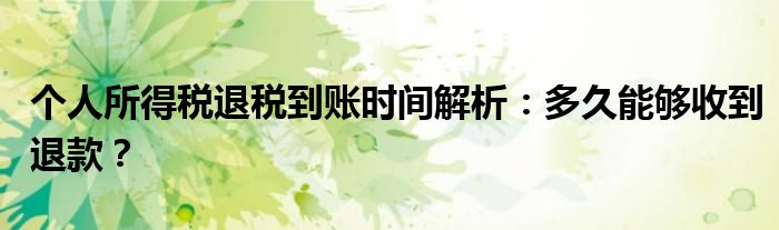 个人所得税退税到账时间解析：多久能够收到退款？