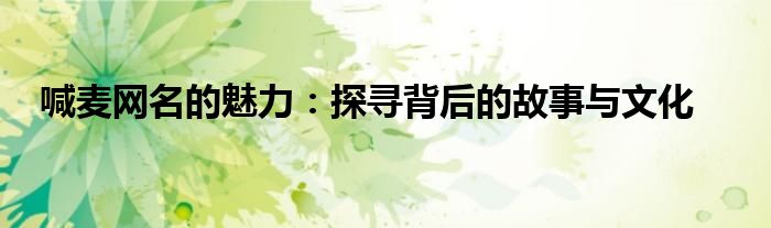 喊麦网名的魅力：探寻背后的故事与文化