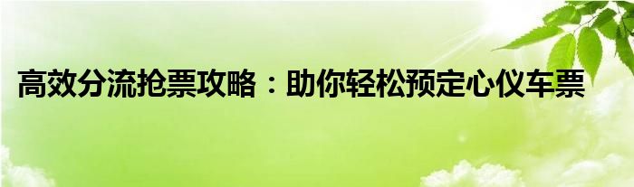 高效分流抢票攻略：助你轻松预定心仪车票