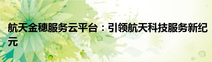 航天金穗服务云平台：引领航天科技服务新纪元