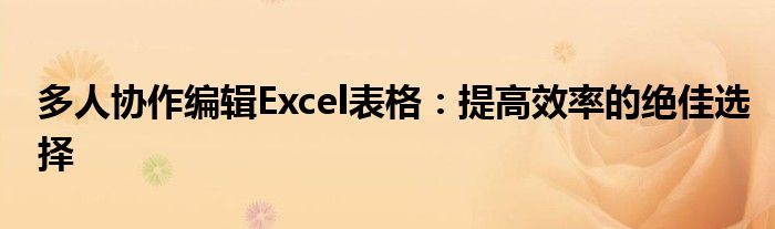 多人协作编辑Excel表格：提高效率的绝佳选择