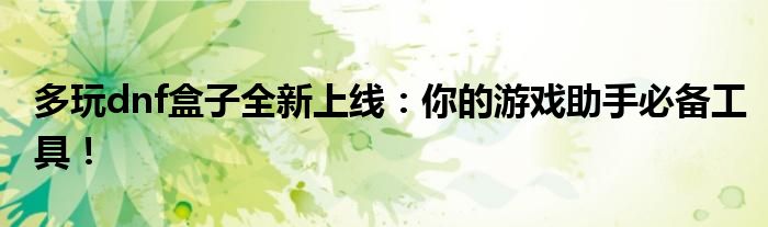 多玩dnf盒子全新上线：你的游戏助手必备工具！