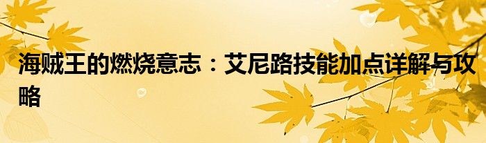 海贼王的燃烧意志：艾尼路技能加点详解与攻略
