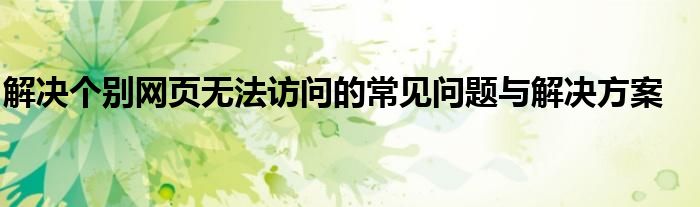 解决个别网页无法访问的常见问题与解决方案