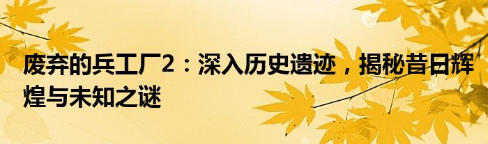 废弃的兵工厂2：深入历史遗迹，揭秘昔日辉煌与未知之谜