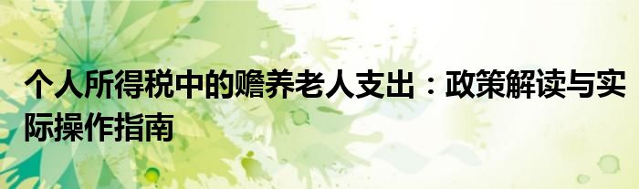 个人所得税中的赡养老人支出：政策解读与实际操作指南