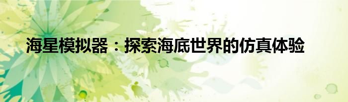 海星模拟器：探索海底世界的仿真体验