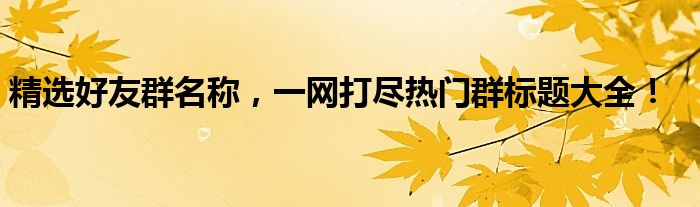 精选好友群名称，一网打尽热门群标题大全！