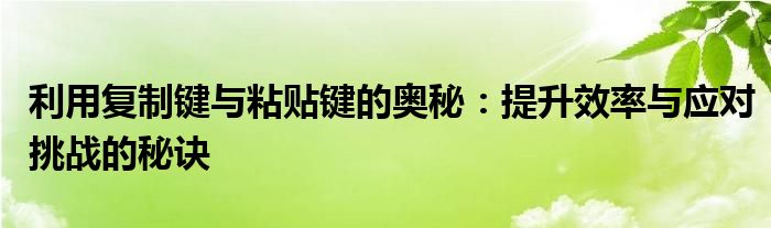 利用复制键与粘贴键的奥秘：提升效率与应对挑战的秘诀