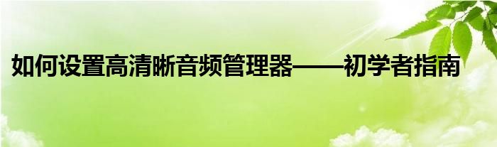 如何设置高清晰音频管理器——初学者指南