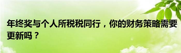 年终奖与个人所税税同行，你的财务策略需要更新吗？