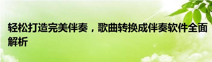 轻松打造完美伴奏，歌曲转换成伴奏软件全面解析