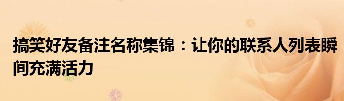 搞笑好友备注名称集锦：让你的联系人列表瞬间充满活力