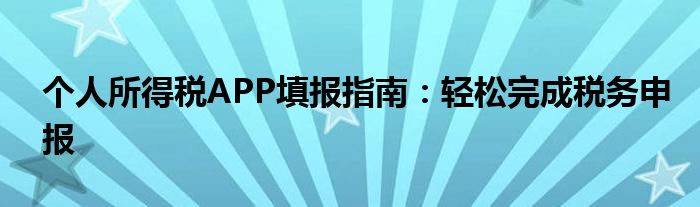 个人所得税APP填报指南：轻松完成税务申报