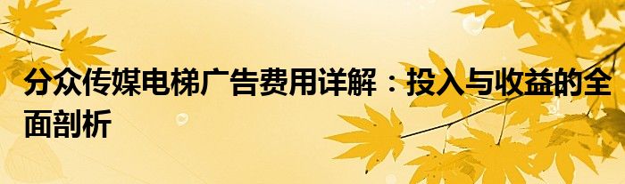 分众传媒电梯广告费用详解：投入与收益的全面剖析