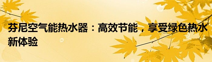 芬尼空气能热水器：高效节能，享受绿色热水新体验