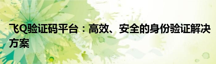 飞Q验证码平台：高效、安全的身份验证解决方案