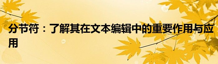 分节符：了解其在文本编辑中的重要作用与应用