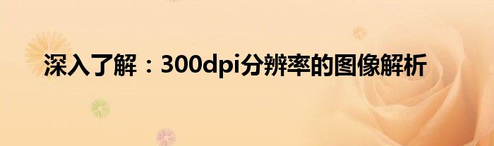 深入了解：300dpi分辨率的图像解析