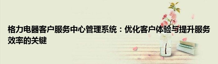 格力电器客户服务中心管理系统：优化客户体验与提升服务效率的关键