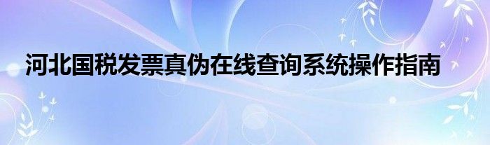 河北国税发票真伪在线查询系统操作指南