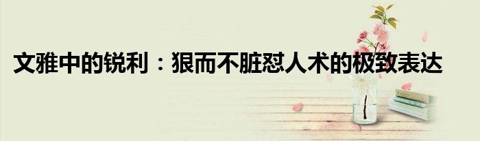 文雅中的锐利：狠而不脏怼人术的极致表达
